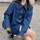 Ruffle Trim Denim Jacket Blue - One Size