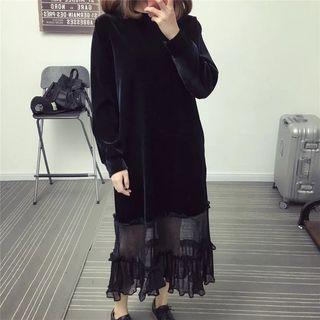Long-sleeve Velvet A-line Midi Dress