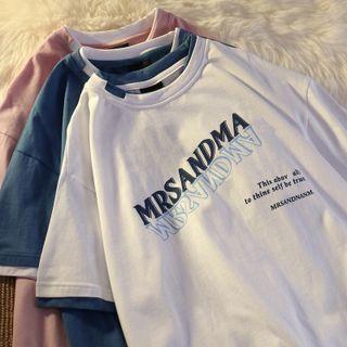 Contrast Trim Letter Print Short-sleeve T-shirt