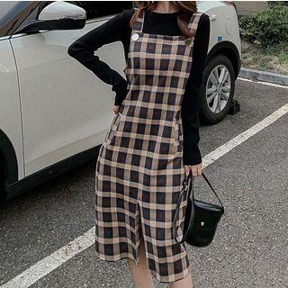 Plaid Midi Shift Jumper Dress As Shown In Figure - One Size