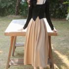 Set: Camisole Top + Asymmetrical Cardigan + Midi A-line Skirt