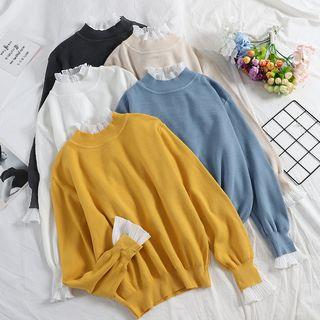 Mock Two-piece Pleated-trim Sweater