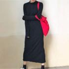Long-sleeve Mock-neck Midi A-line Dress Black - One Size