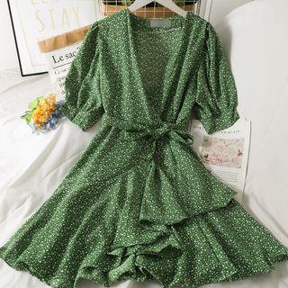 Ruffled Floral Midi Dress With Sash