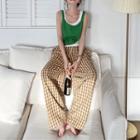 Plain Tank Top / Sweater Vest / Gingham Wide Leg Pants / Set