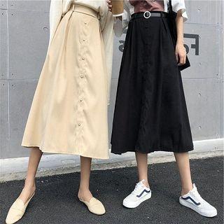Single-breasted Plain High-waist A-line Skirt
