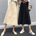 Single-breasted Plain High-waist A-line Skirt