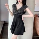 Cap-sleeve Metallic Mini A-line Dress