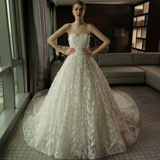 Feather Embroidered Sweetheart Neckline Wedding Ball Gown
