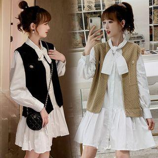 Open-front Vest / Mini A-line Shirtdress / Set