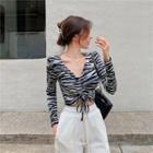 Long-sleeve Zebra Print Cropped Top