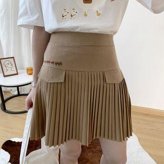 Letter Embroidered Mini Pleated Skirt