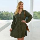 V-neck Long-sleeve Corduroy A-line Dress