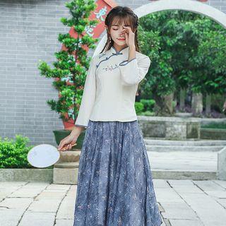 Long-sleeve Embroidery Top / Floral Maxi Dress