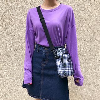 Drop-shoulder Long-sleeve Colored T-shirt