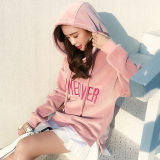 Lettering Embroidered Velvet Hoodie