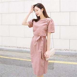 Tie-waist Wrap-front Midi A-line Dress