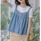 Flower Embroidered Denim Camisole Top