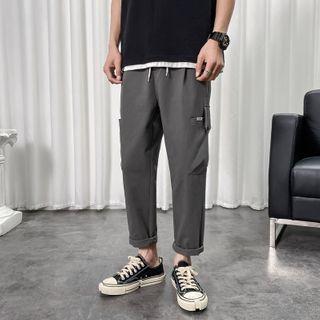 Drawstring-waist Cropped Straight-cut Cargo Pants