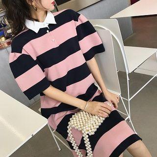 Color-block Striped Midi Dress As Shown In Figure - One Size