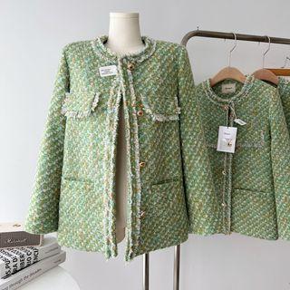 Tasseled Tweed Button-up Jacket
