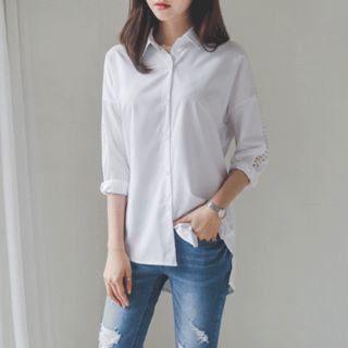 Drop-shoulder Lace-trim Shirt