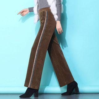 Contrast Trim Corduroy Straight Leg Pants