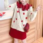 Strawberry Jacquard Faux Pearl Buttoned Cardigan
