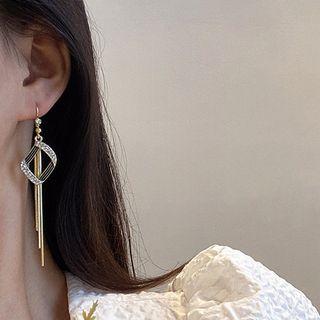 Rhinestone Alloy Fringed Earring A356 - 1 Pair - Gold - One Size