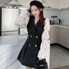 Shirred-sleeve Double-breasted Mini A-line Dress