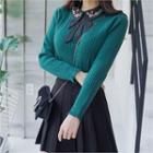 Embellished Collar Distressed Cable-knit Sweater
