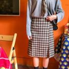Plaid Slit A-line Skirt