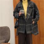 Double Breasted Plaid Jacket Plaid - One Size