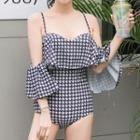 Frilled Houndstooth Swimsuit
