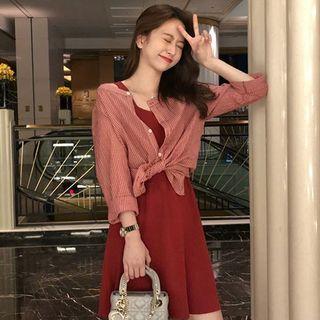 Set: Striped Shirt + Sleeveless Mini A-line Dress