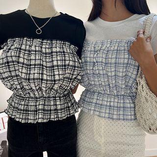 Inset Plaid Tube Top Cropped T-shirt