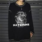 Dragon-print Stitched Long-sleeve T-shirt Black - One Size