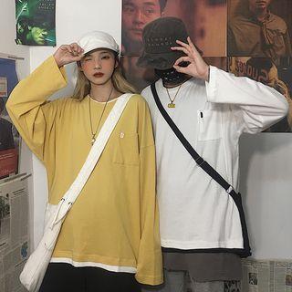 Couple Matching Letter Embroidered Oversize Long-sleeve T-shirt