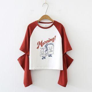 Long-sleeve Cartoon Print Raglan T-shirt Cartoon Print - White - One Size