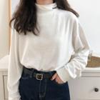 Mock Turtleneck Letter Embroidered Long-sleeve Top / Turtleneck Letter Embroidered Long-sleeve Top