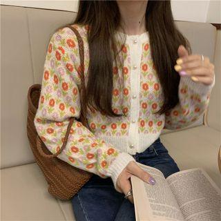 Floral Print Cardigan Orange Floral - White - One Size