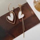 Heart Asymmetrical Alloy Fringed Earring 1 Pair - White & Gold - One Size