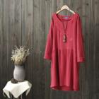 Long-sleeve Embroidery Crinkled Dress
