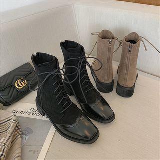 Faux Leather Lace-up Chunky Heel Short Boots