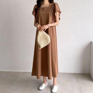 Flutter-sleeve Long Trapeze Dress