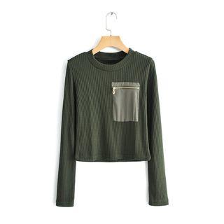 Zip Pocket Rib Knit Top