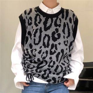 Leopard Round-neck Knit Vest