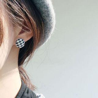 925 Sterling Silver Plaid Button Earring