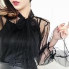 Set: Bow Accent Sheer Blouse + Camisole Top