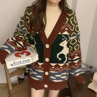 Christmas Cardigan Black & Green & Brown - One Size